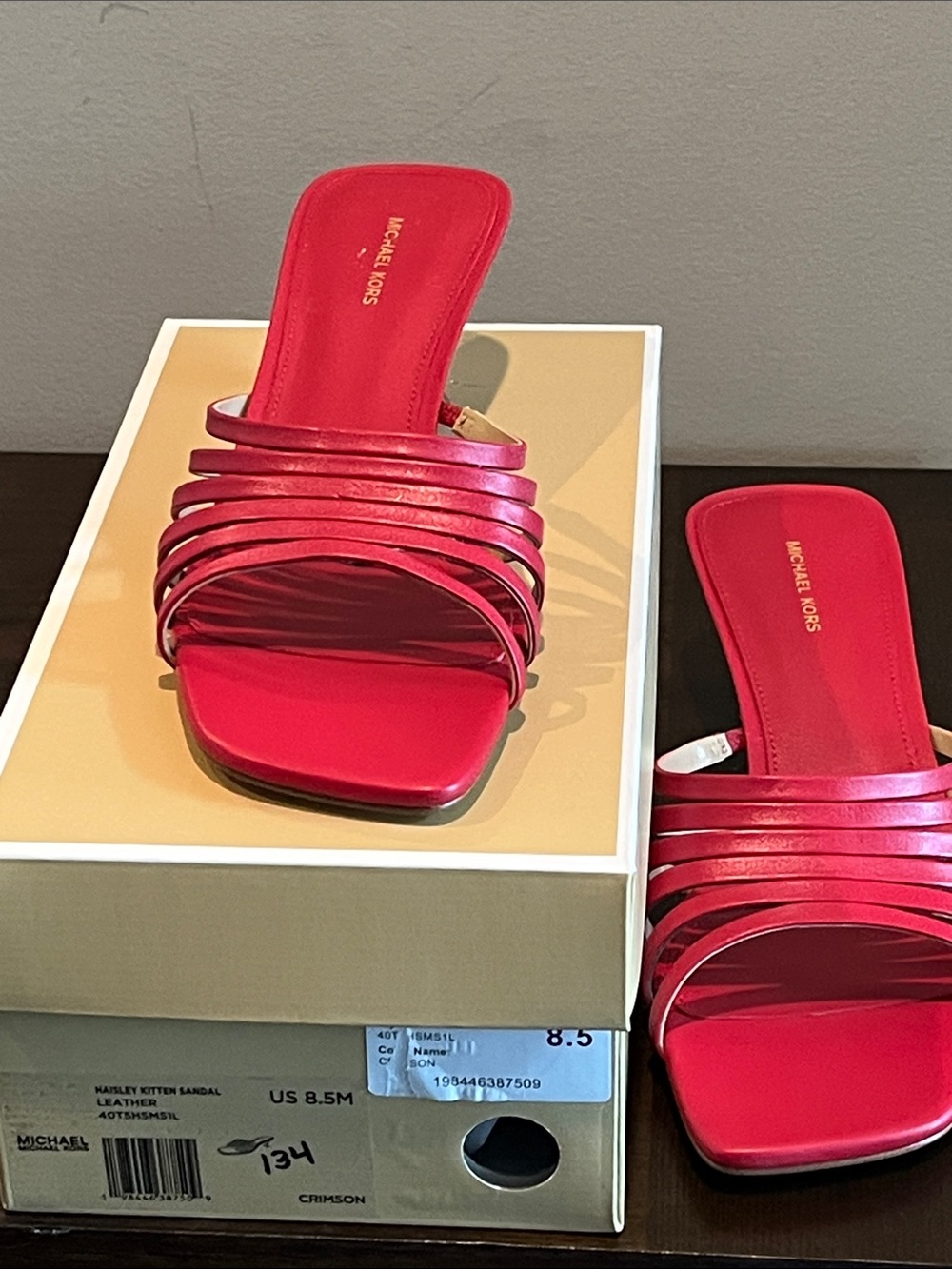 Michael Kors Woman’s Haisley Kitten Sandals Leathe Crimson